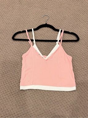 BDG Pink & White Double-Strap Cropped V-Neck Tank